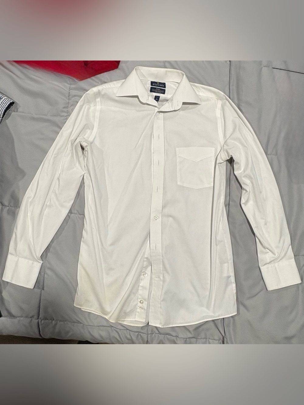 Stafford White Long-Sleeve Dress Shirt with Chest Pocket
